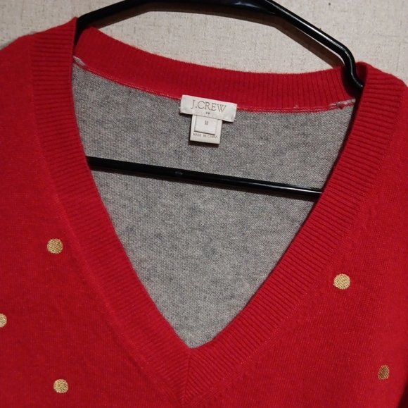 J. CREW RED MERINO WOOL POLKA DOT SWEATER PULLOVER size Petite M - Picture 2 of 4